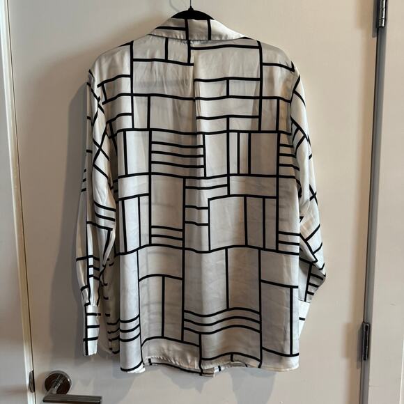 Vintage Haver London Geometric Top White Collared Button Front Long Sleeve Sz XL - Picture 5 of 5